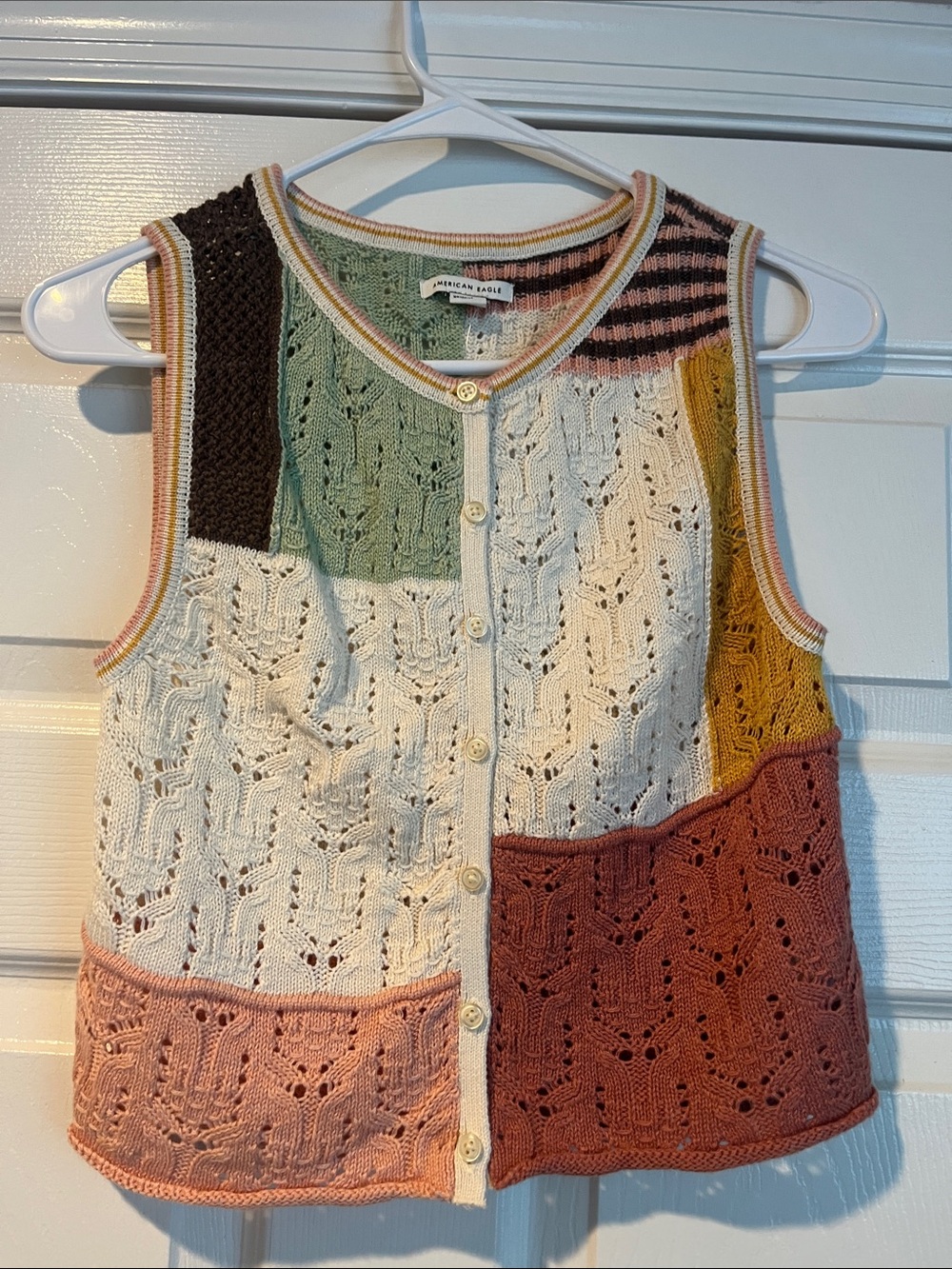 American Eagle Outfitters Colorblock Crochet Knit Vest - Cream & Pink